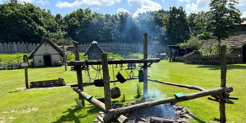 Smouldering fire in Mountfitchet Castle